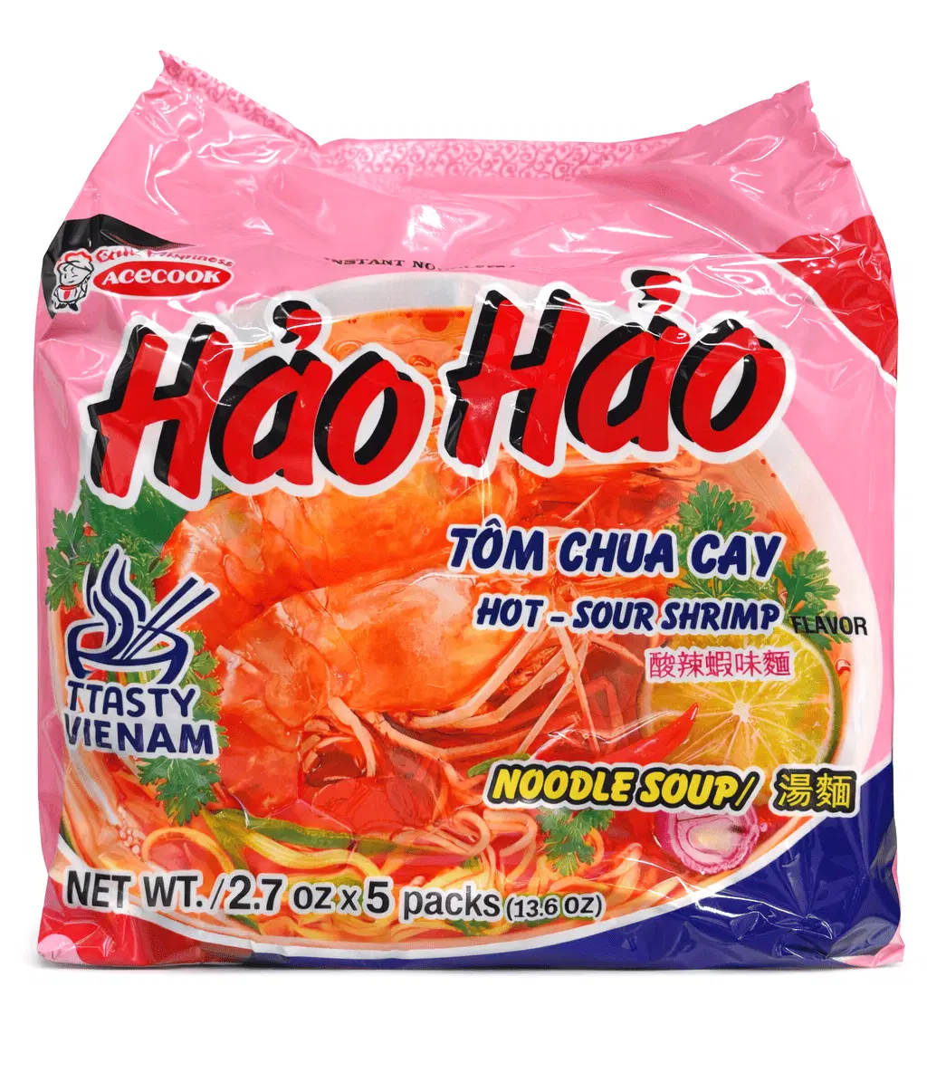 110 BEST BEFORE 16 Dec, 2026 | Hao Hao Instant Noodles Sour Shrimp Flavor 5 Packs x 2.6 oz - Image 1