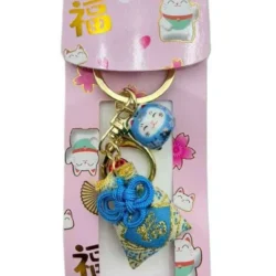 Lucky Cat with Red Fortune Pouch Keychain