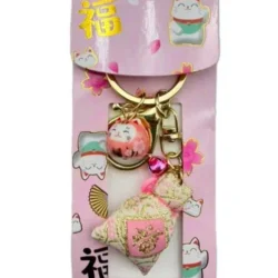Lucky Cat with Red Fortune Pouch Keychain