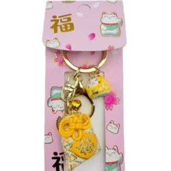 Lucky Cat with Red Fortune Pouch Keychain