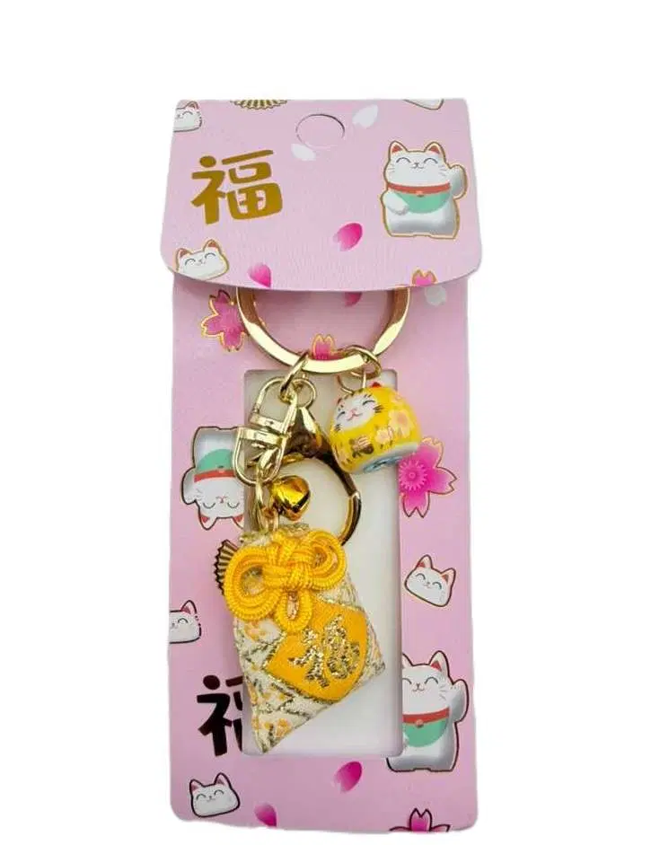 18 Lucky Cat with Red Fortune Pouch Keychain - Image 1