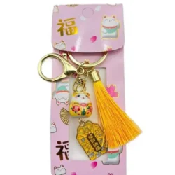 Lucky Cat Green Keychain with Tassel