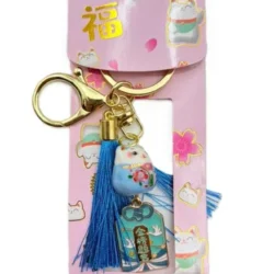 Lucky Cat Green Keychain with Tassel