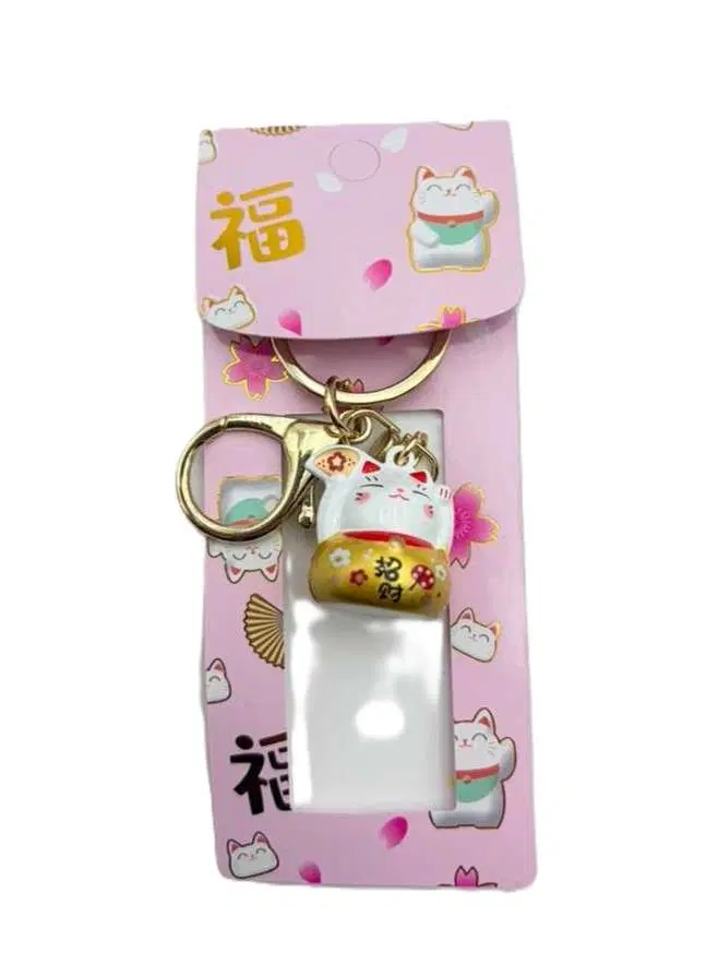 26 Lucky Cat with Fan Keychain - Image 1