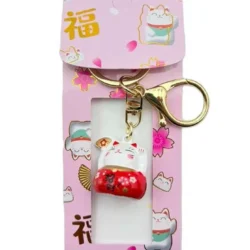 Lucky Cat with Fan Keychain