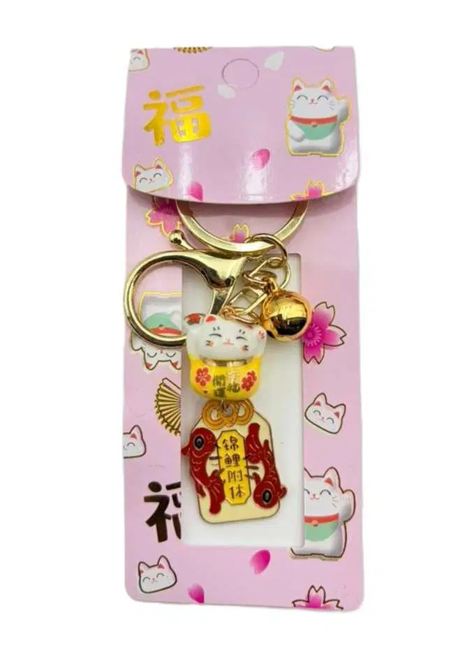 28 Lucky Cat with Fan Keychain - Image 1
