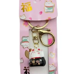 Lucky Cat with Fan Keychain