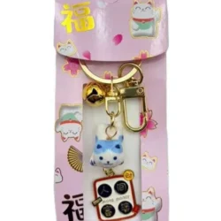 Lucky Cat Ceramic Keychain Blue